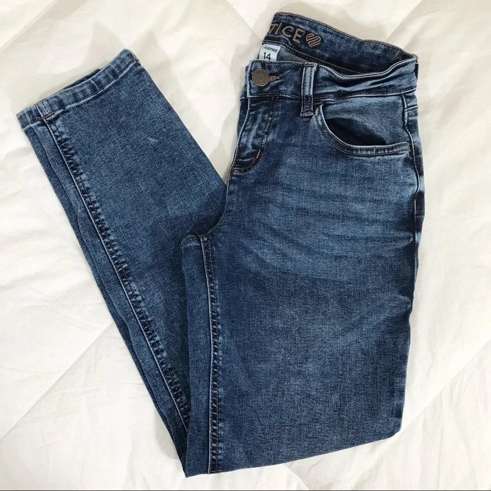 Justice Acid Wash Denim Jeans Retro Style Size 14 Blue